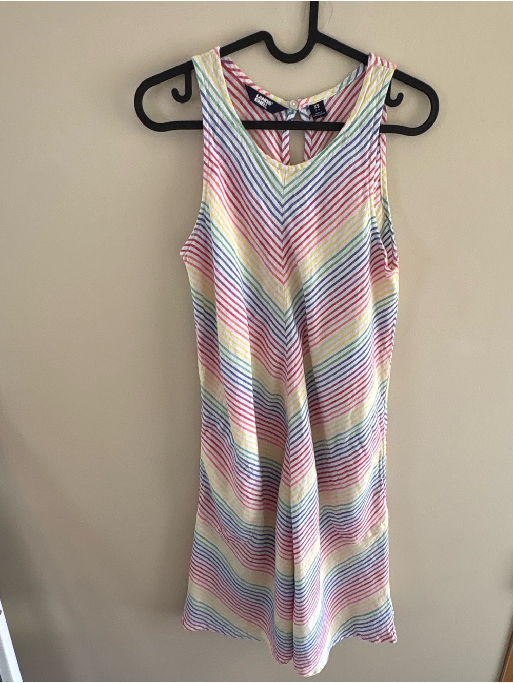 Lands' End Pastel Multi-Stripe V‑Neck Midi Dress